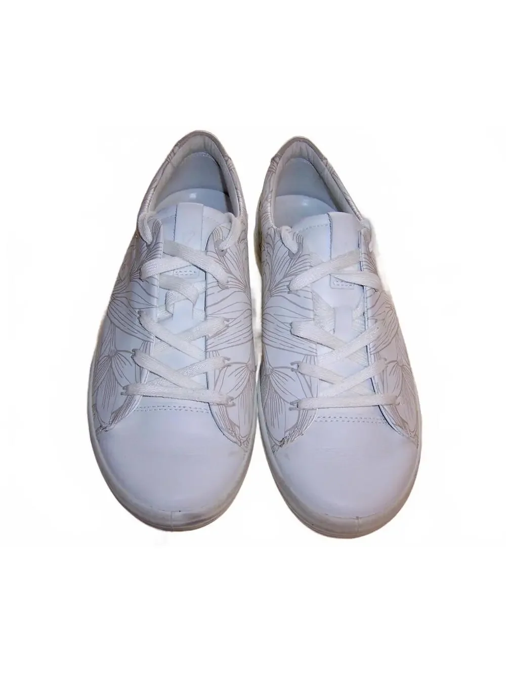ECCO Soft 7 Women's Leather Floral Sneakers 7-7.5 US White
